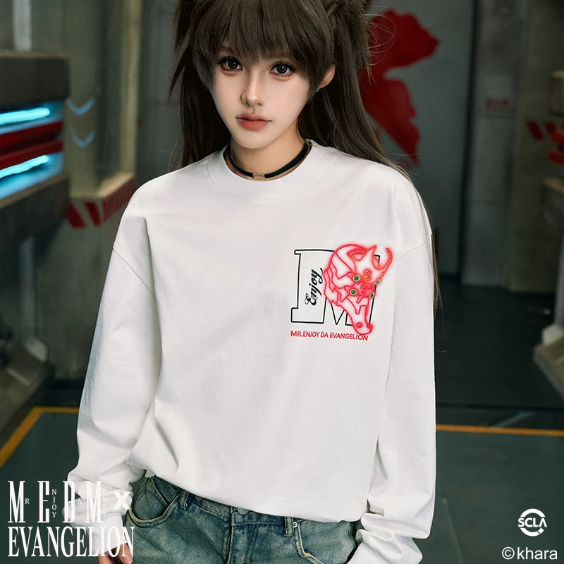 MEDMxEVA Joint Basic Logo Long Sleeve T-shirt Men's Casual Hoodie Top Women's Spring/Autumn American T-shirt