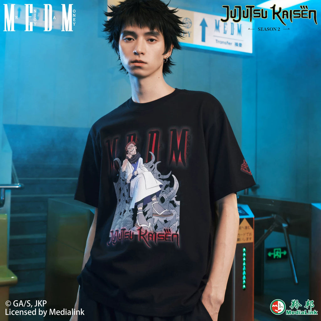 MEDM x Jujutsu Battle Collaboration - Two sided Stay Nuo Printed Casual Round Neck Short Sleeve Men's and Women's Loose Black T-shirt Summer