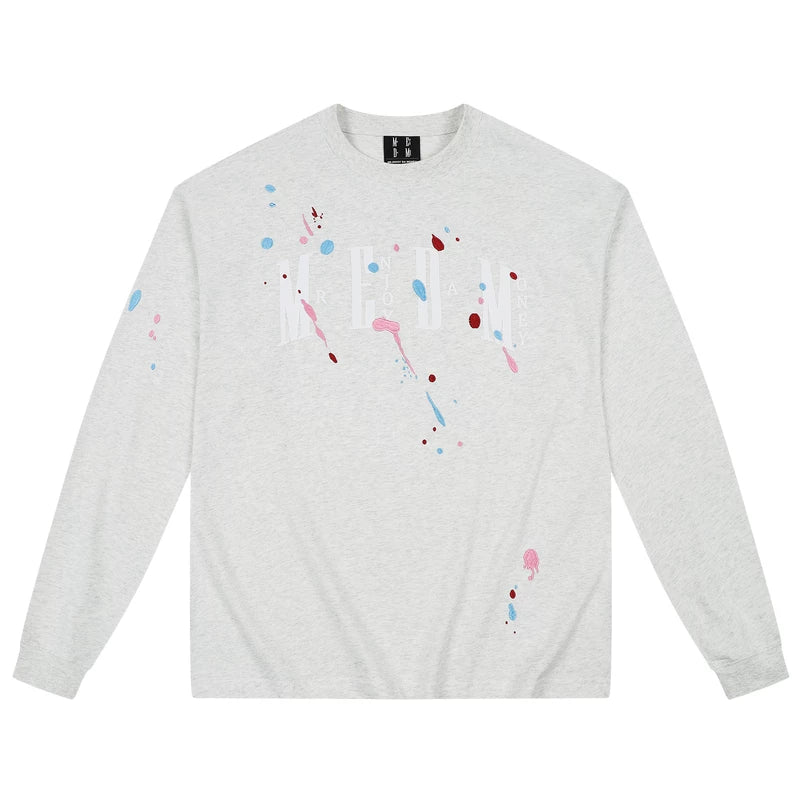 MEDM paint splatter embroidery print casual round neck long sleeved T-shirt American versatile breathable comfortable couple top