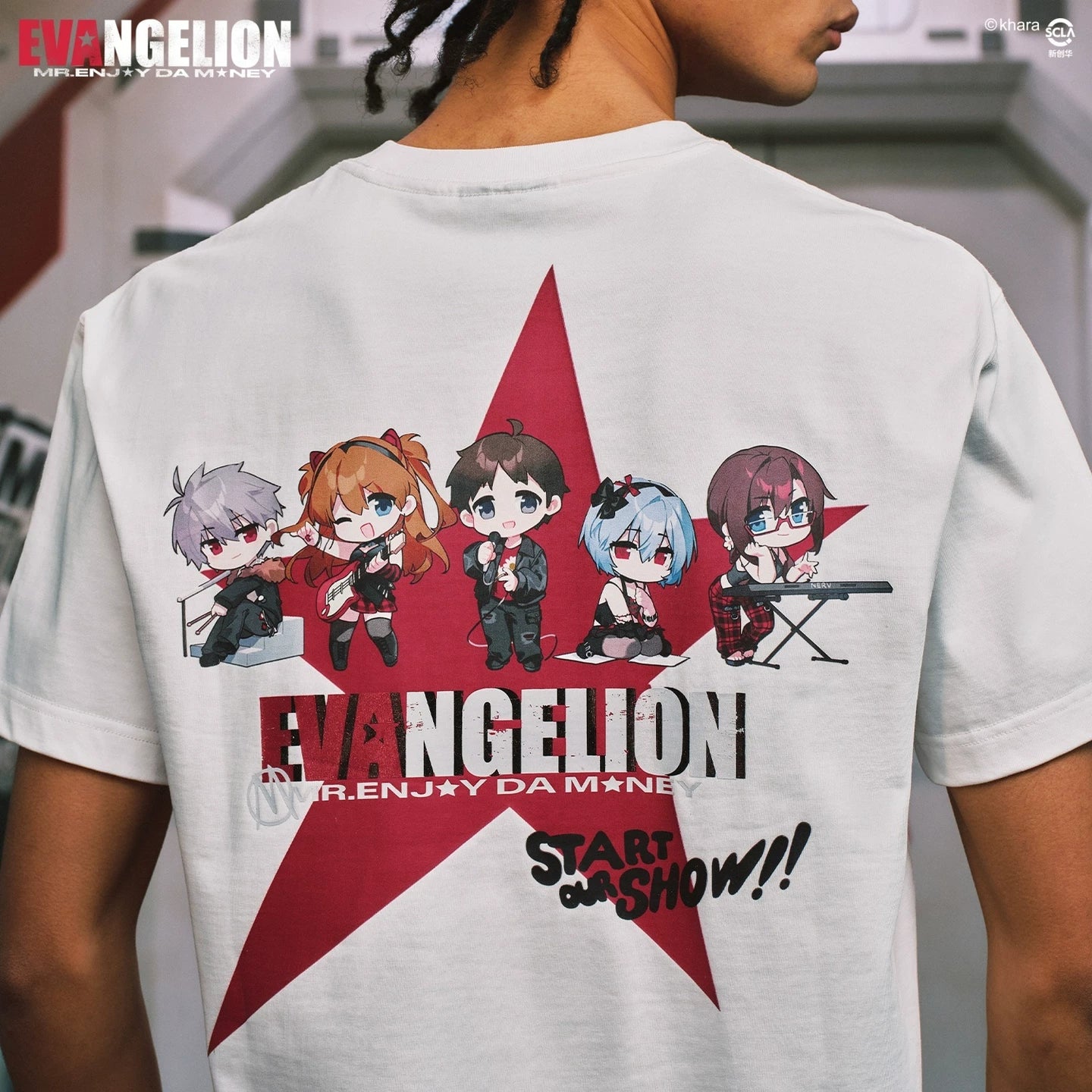 MEDMxEVA NEVER END series Q-version group image pentagram print casual short sleeved trendy round neck T-shirt for summer
