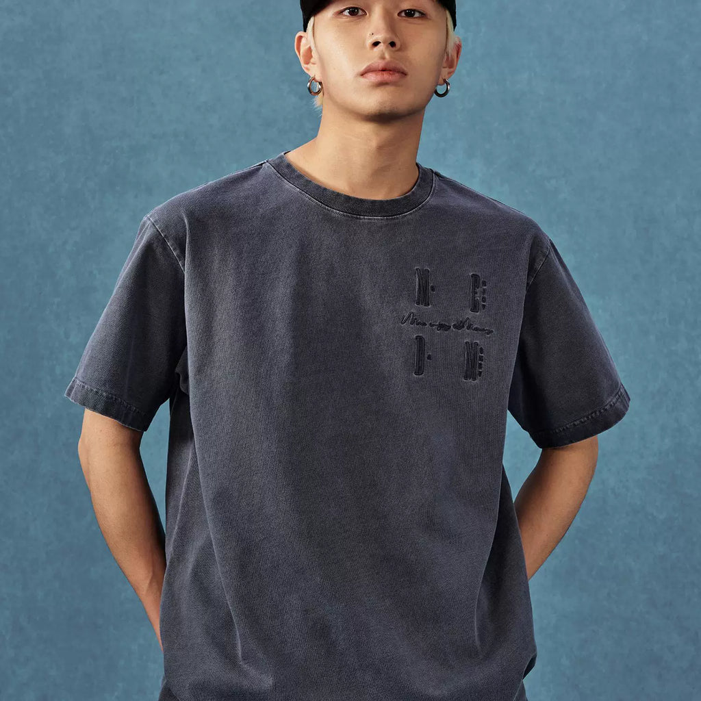 MEDM26SS basic four character logo washed short sleeved T-shirt for men and women, trendy brand American retro casual T-shirt