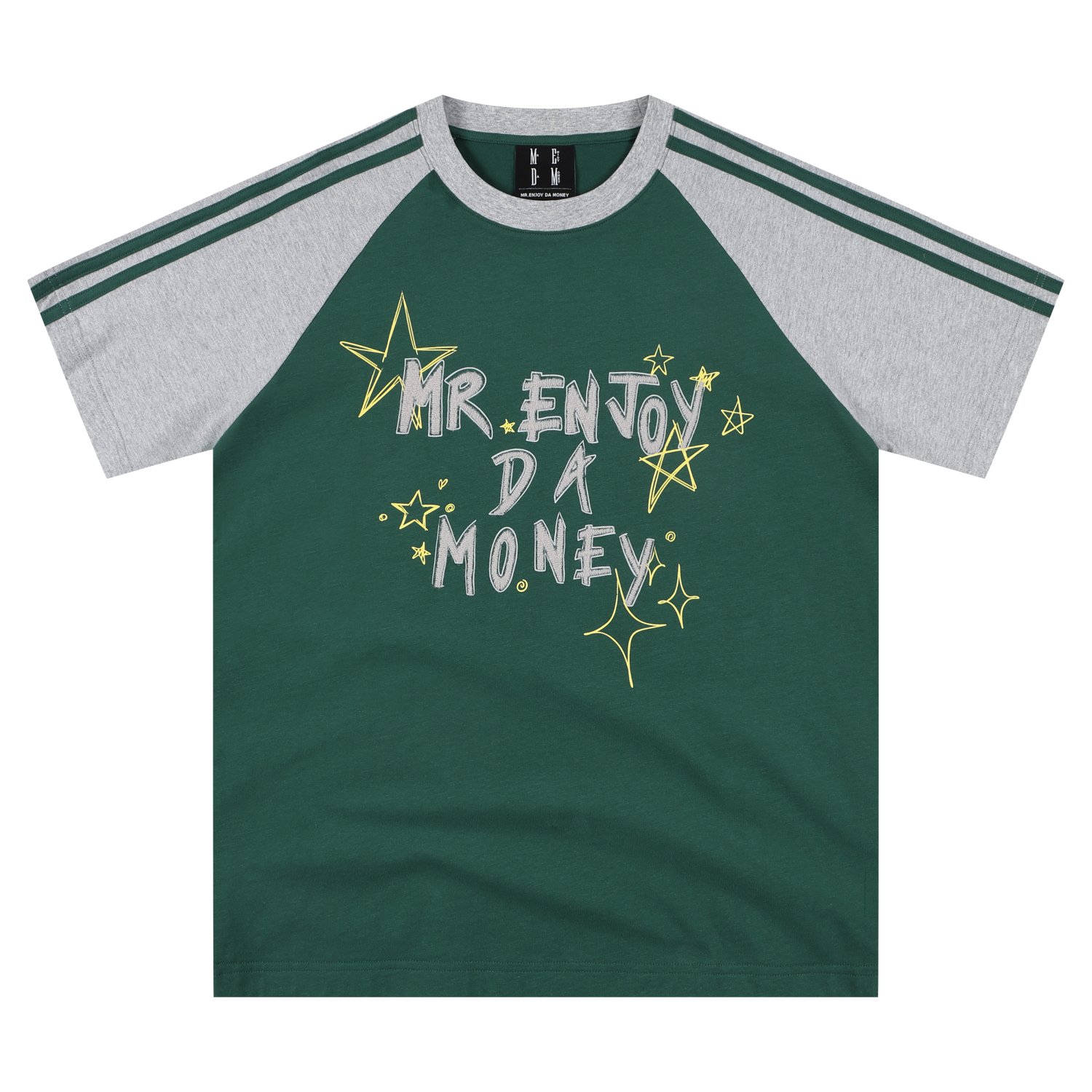 MEDM contrasting graffiti raglan sleeve striped casual T-shirt American street retro ribbed round neck couple short sleeved summer