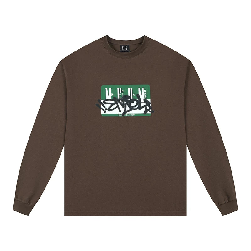 MEDMbox long sleeved T-shirt men's autumn trendy brand American hip-hop retro casual T-shirt loose and versatile pullover top
