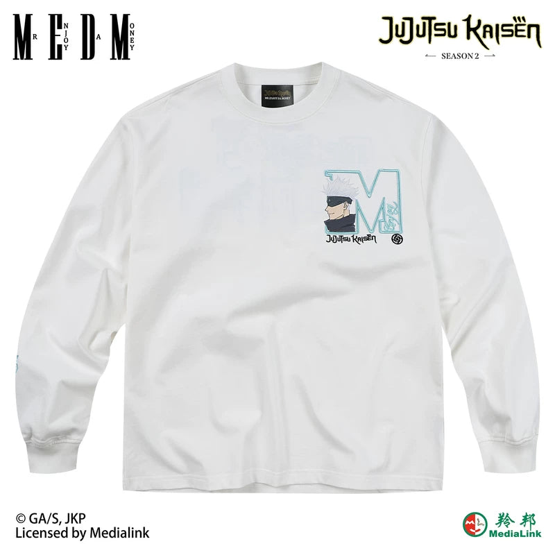 MEDM x Spell Battle Collaboration - Big M Character Avatar Embroidered Letter Casual Water Washed and Velvet Long Sleeve T-shirt for Men