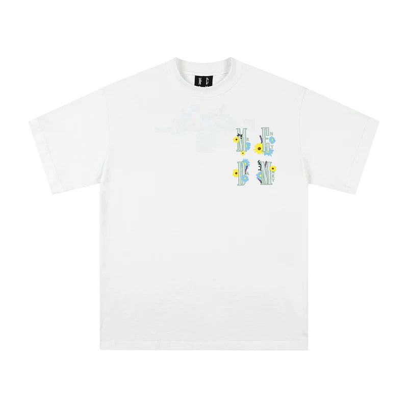 MEDM four character creative logo heavyweight three-dimensional daisy embroidery short sleeved T-shirt men's trendy brand couple half sleeved T-shirt