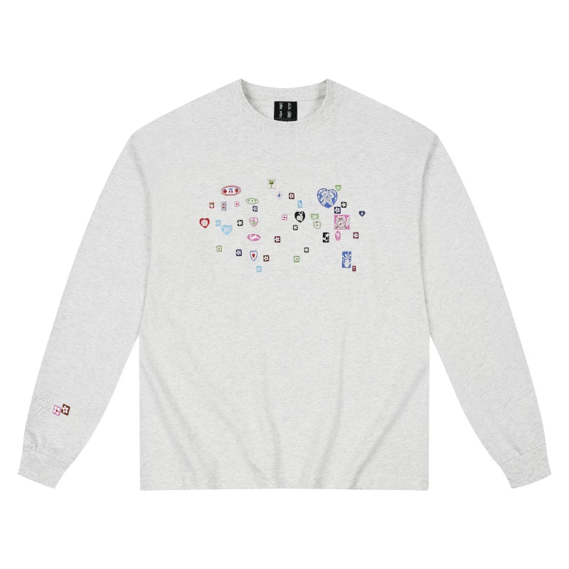 MEDM Cute Cartoon ICON Printed Casual Round Neck Long Sleeve T-shirt Cotton Loose Couple Base Top Autumn