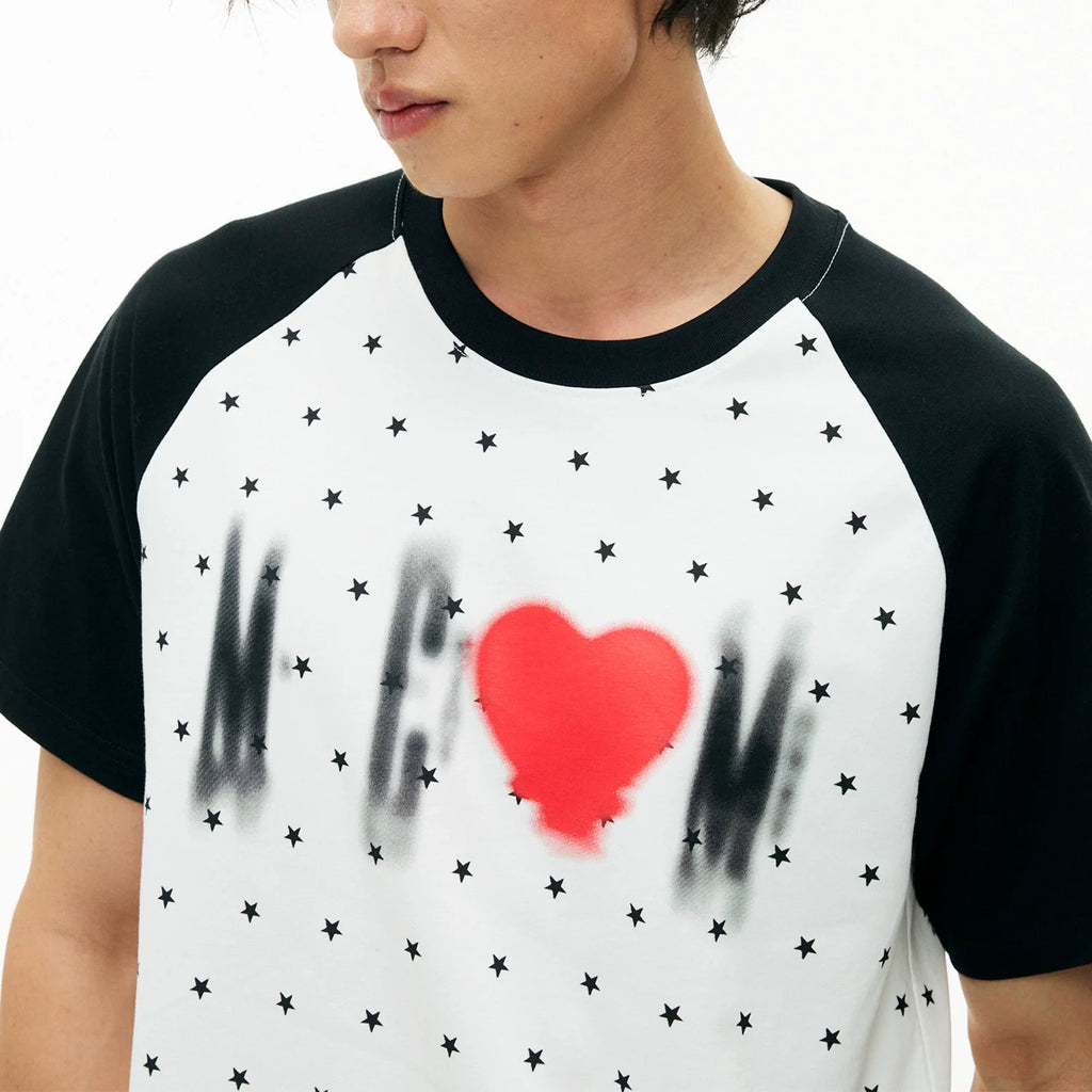 MEDM Large Body Full of Star Shadow Logo Love Printed Casual Shoulder Short Sleeve Trendy Brand Loose Couple T-shirt