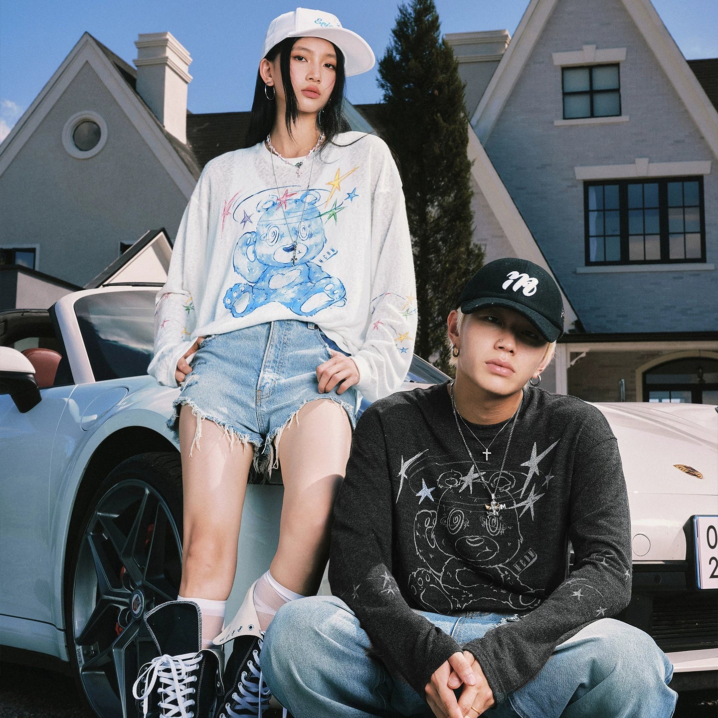 MEDM Dazzling Bear Series Printed Casual Long Sleeve Hoodie Trendy Skin friendly Breathable Round Neck Couple Top Autumn