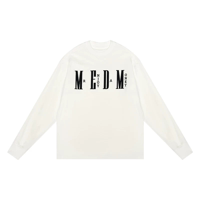 MEDM fashion brand long sleeved T-shirt for men and women, loose and trendy T-shirt, basic simple printing, pure cotton couple autumn top