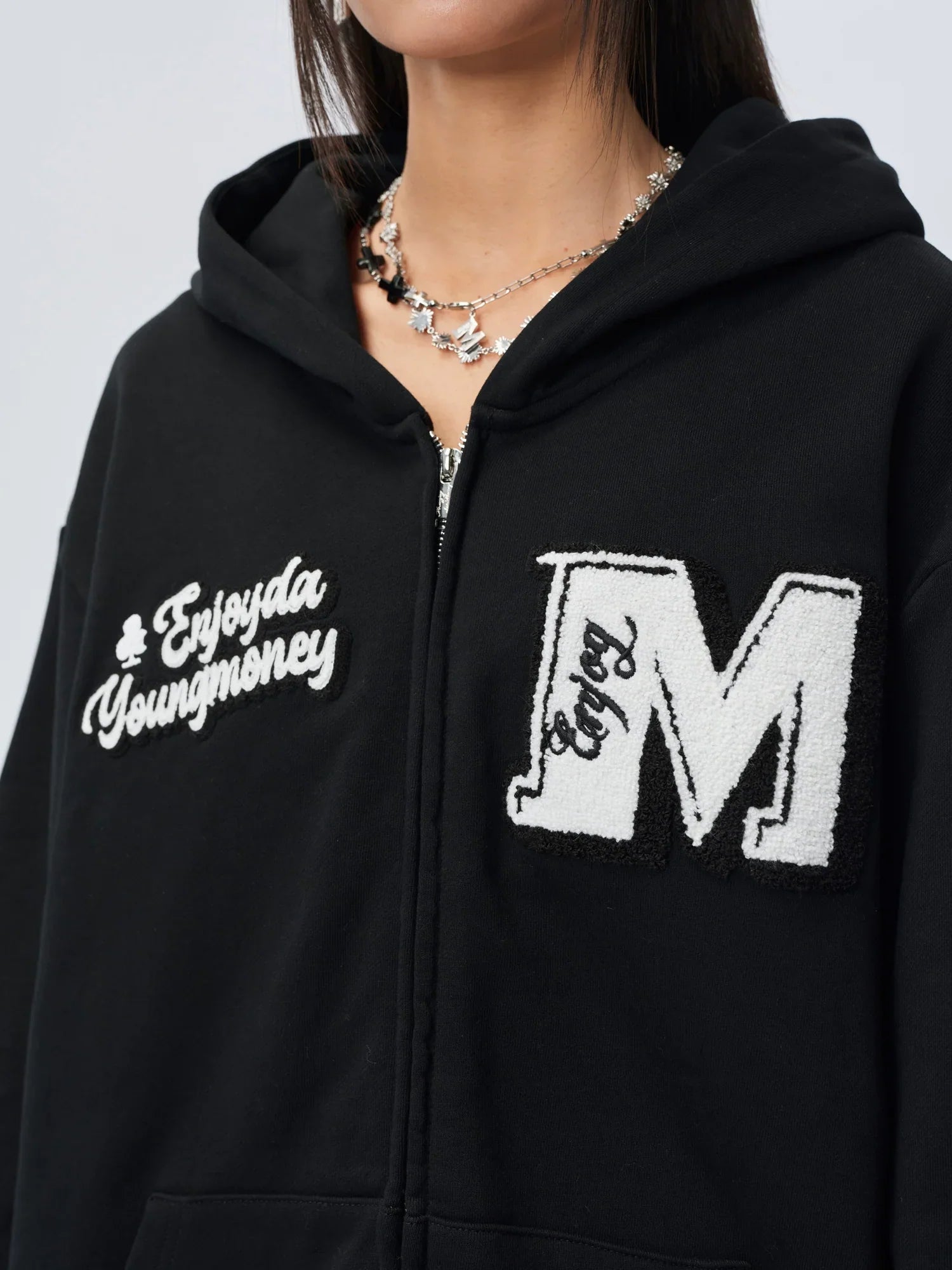 MEDM Towel Applique Embroidery Zip-Up Hoodie