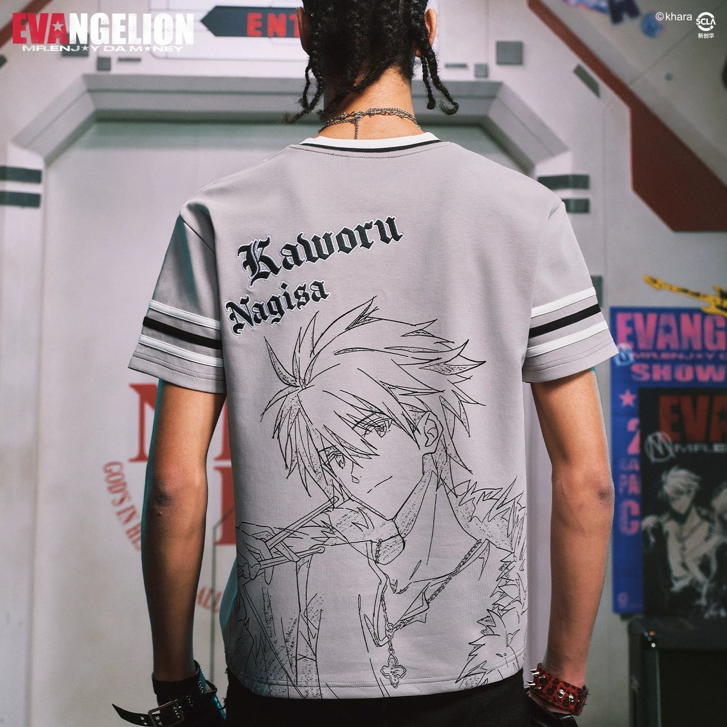 MEDMxEVA NEVER END series character sketch style embroidered print short sleeved personalized casual jersey T-shirt