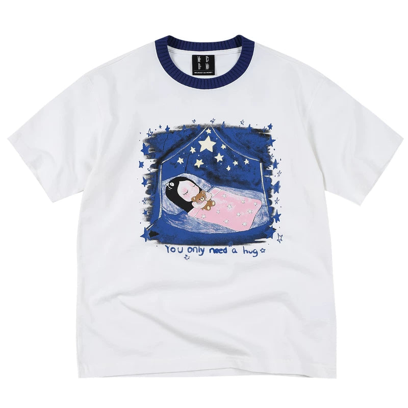 MEDM x Iria mailbox collaboration goodnight starry sky glitter print casual round neck short sleeved cute style T-shirt summer