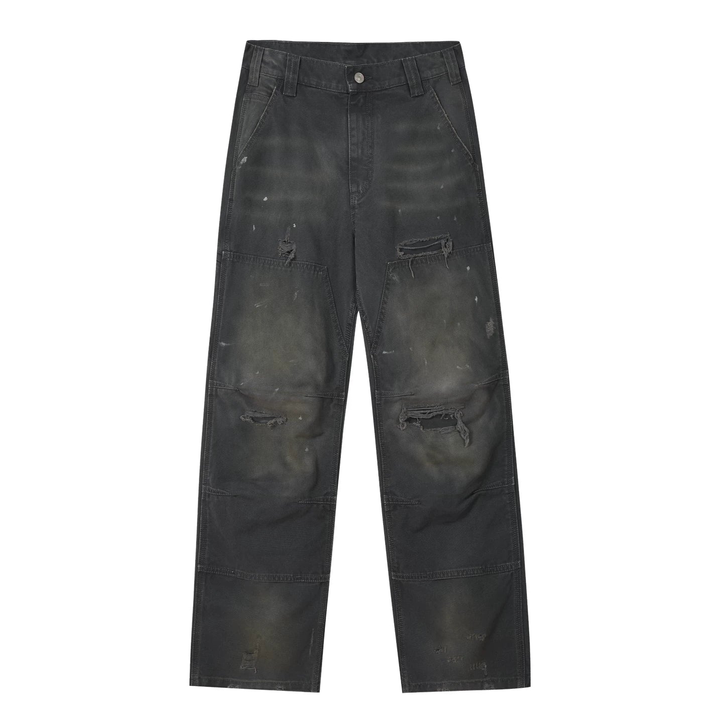 MEDM Spring and Autumn ripped washed casual zipper work pants with American street design sense, unisex straight leg pants
