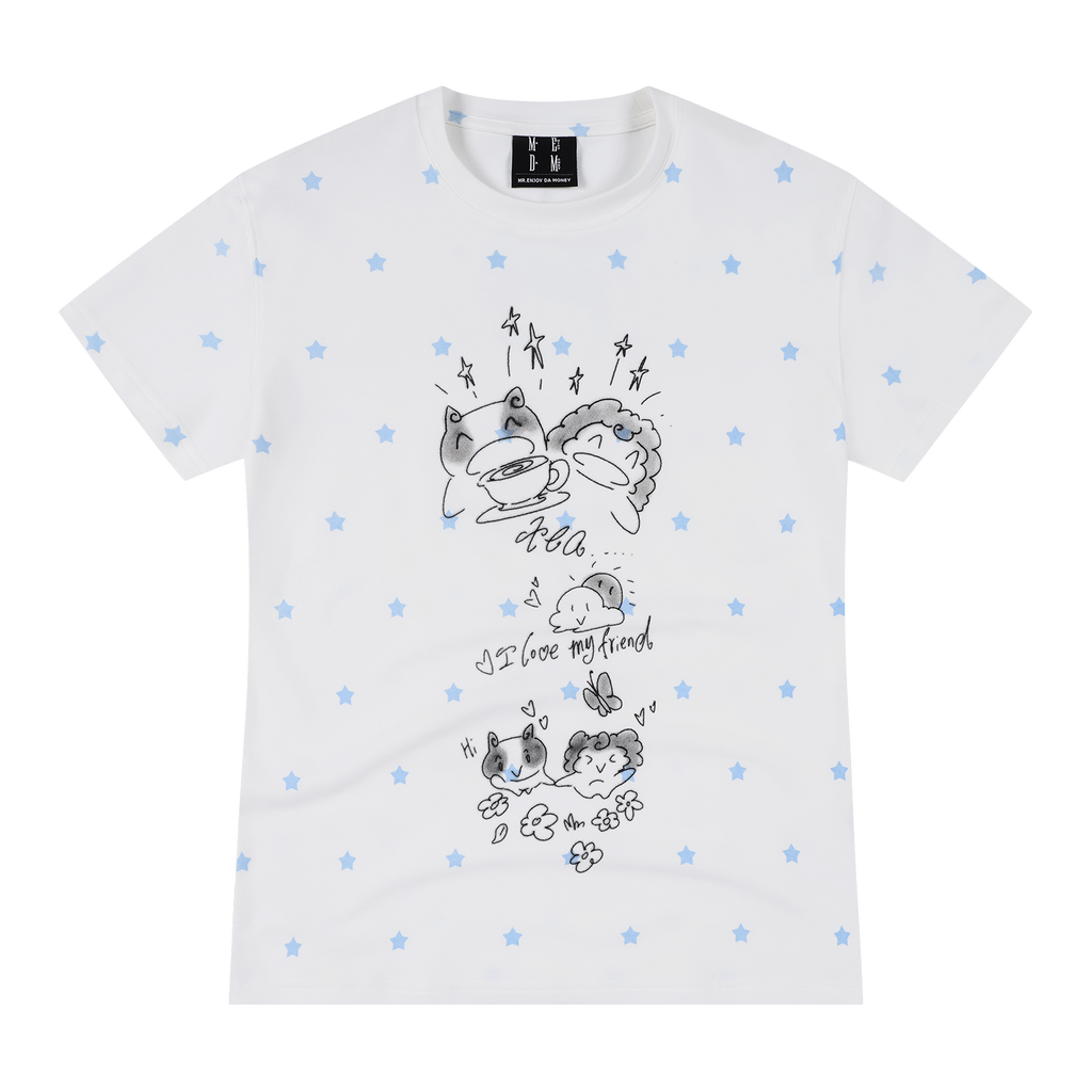 MEDM and Friends' Day Printed Full Star Casual Round Neck Short Sleeve Trendy Soft Skin friendly Loose T-shirt