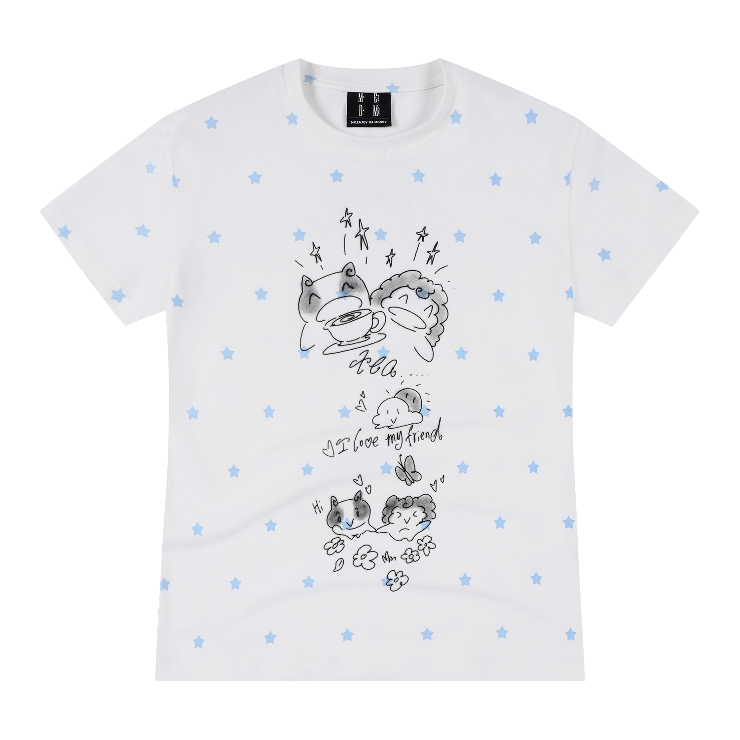 MEDM and Friends' Day Printed Full Star Casual Round Neck Short Sleeve Trendy Soft Skin friendly Loose T-shirt