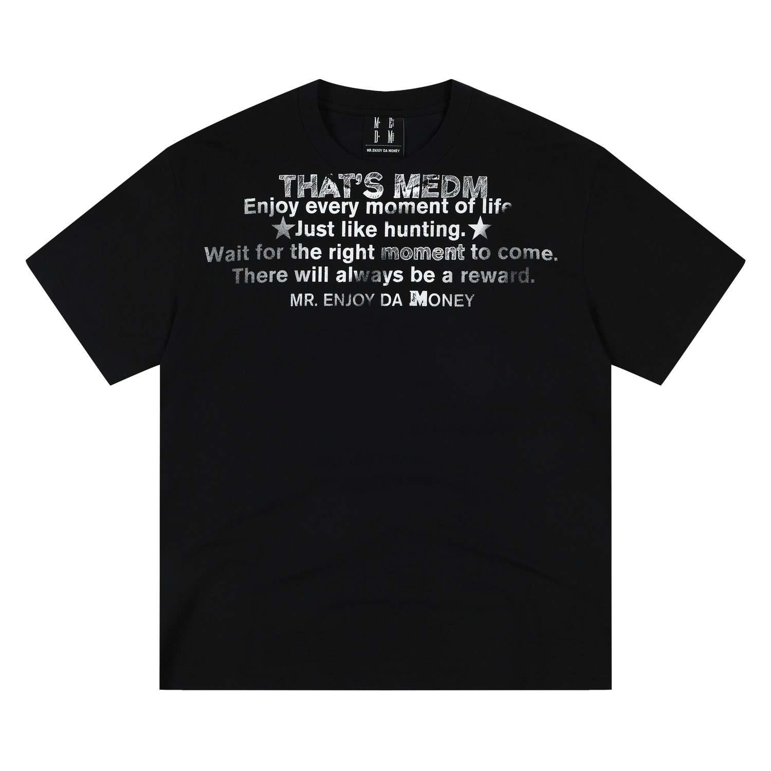 MEDM vintage font printed hem with torn casual short sleeves, American street retro versatile couple T-shirt for summer