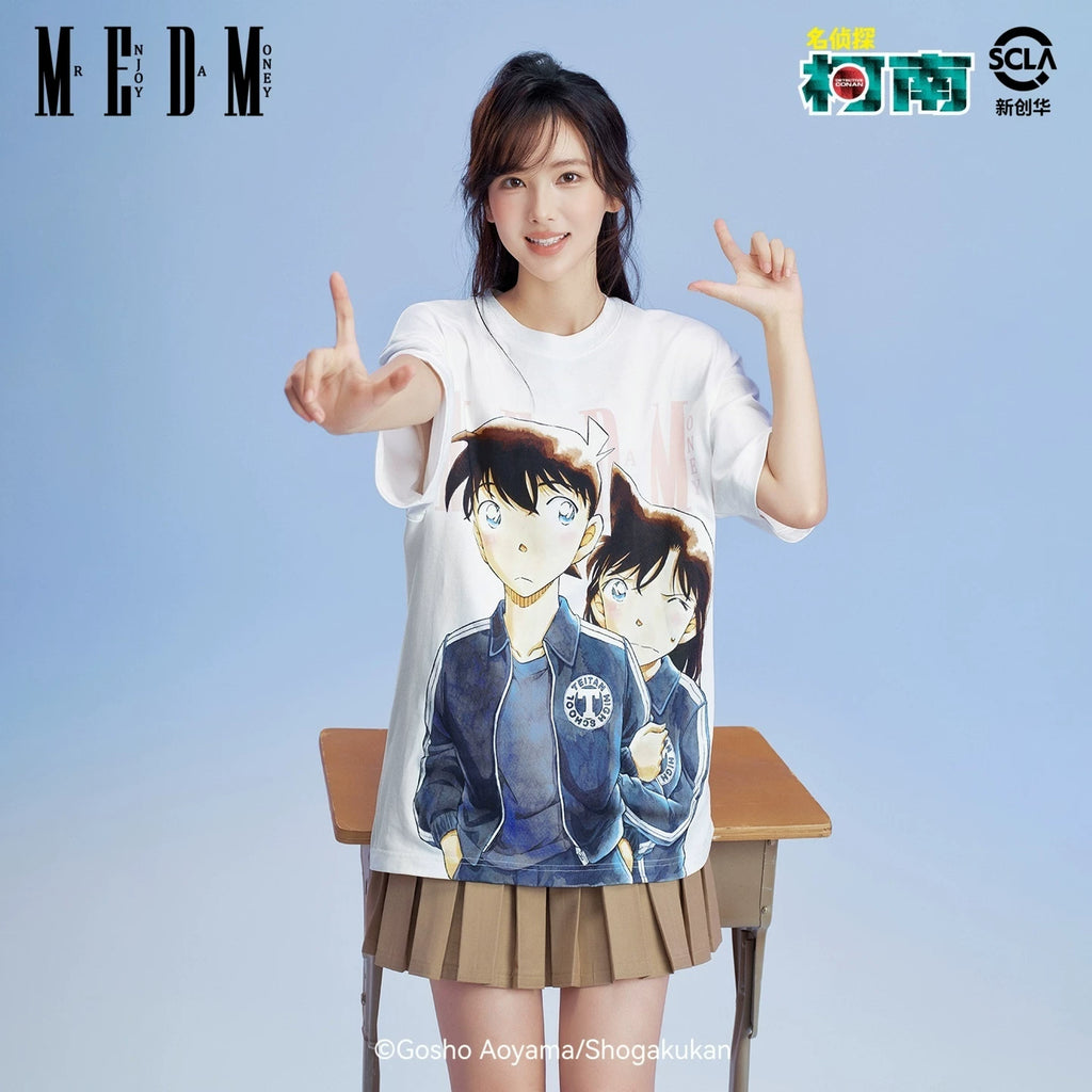 MEDMx Detective Conan co branded anime character print basic casual short sleeved trendy versatile couple T-shirt