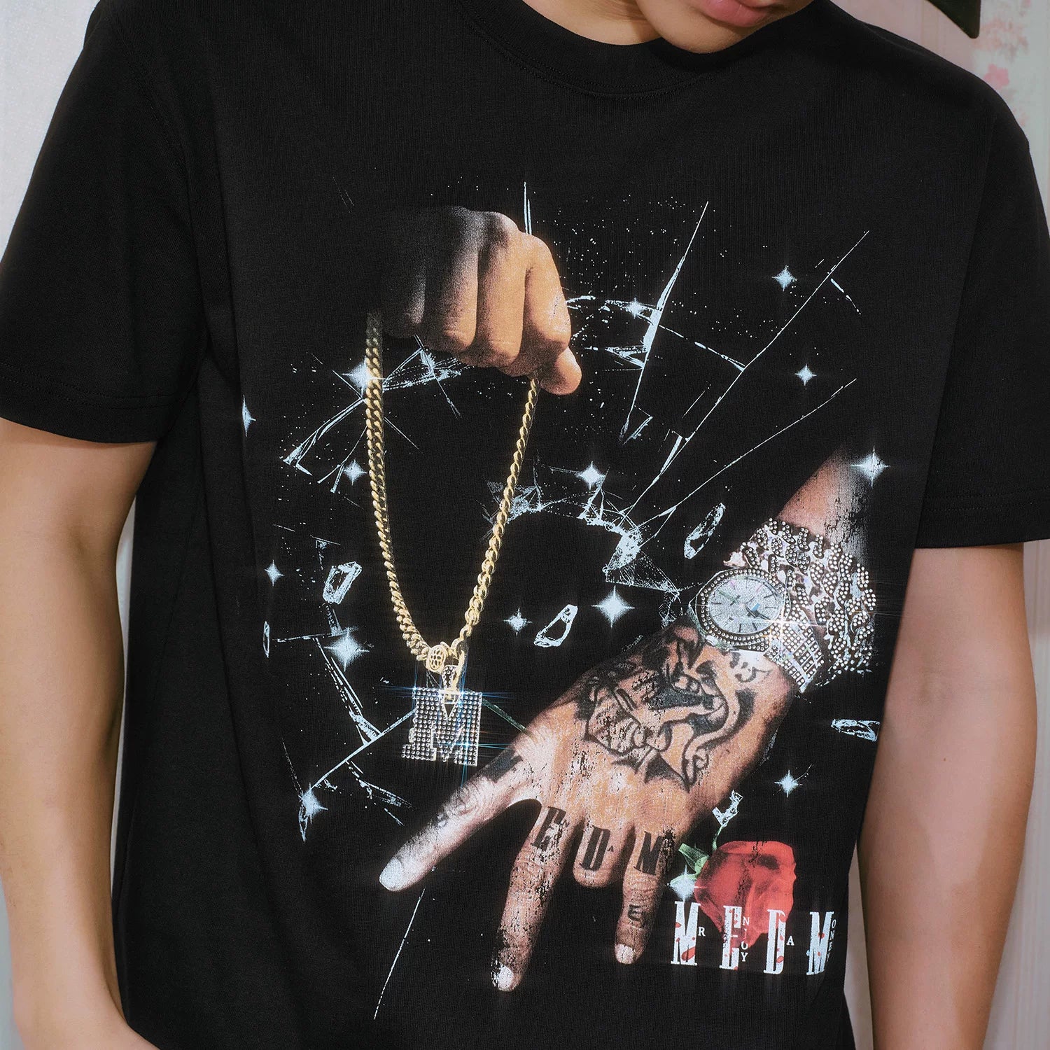 MEDM hardcore street style printed watch casual round neck T-shirt American retro hip-hop loose short sleeved summer