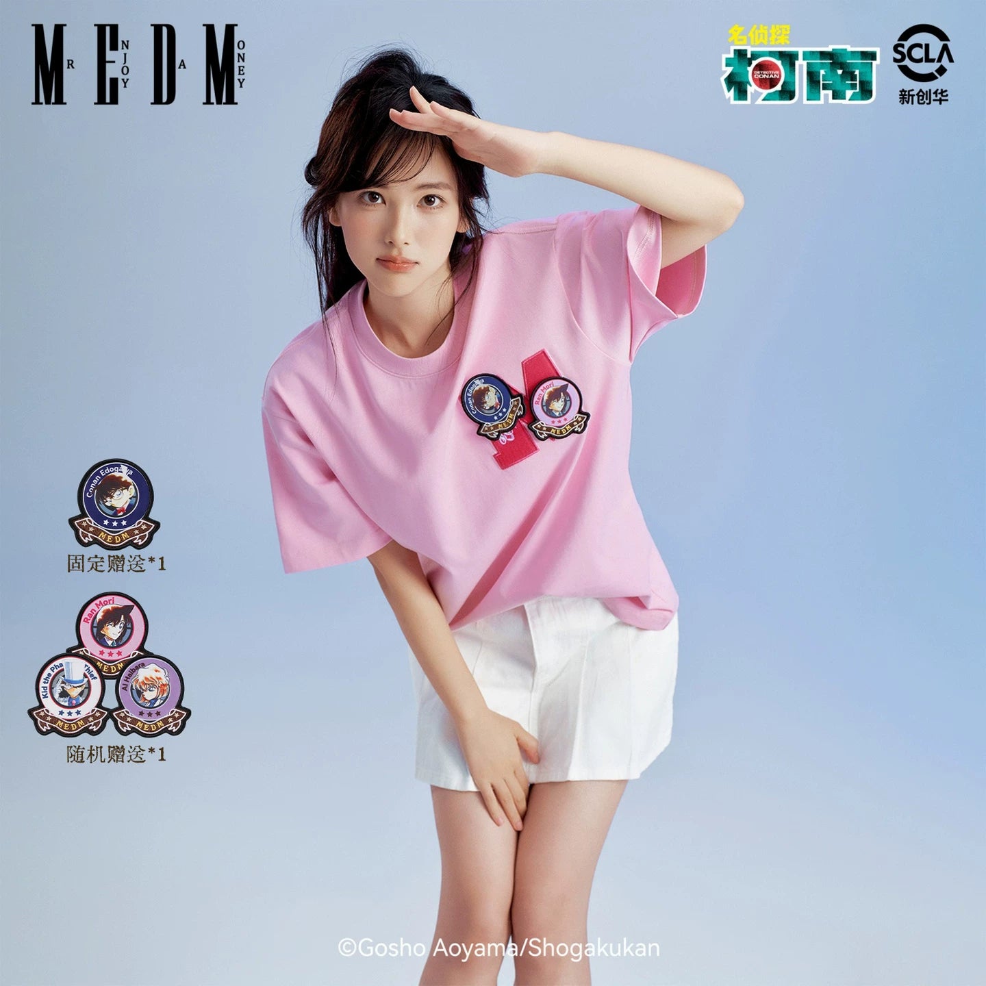 MEDMx Detective Conan Collaboration Basic Anime Velcro Casual Short Sleeve Versatile Commuting Couple T-shirt Summer