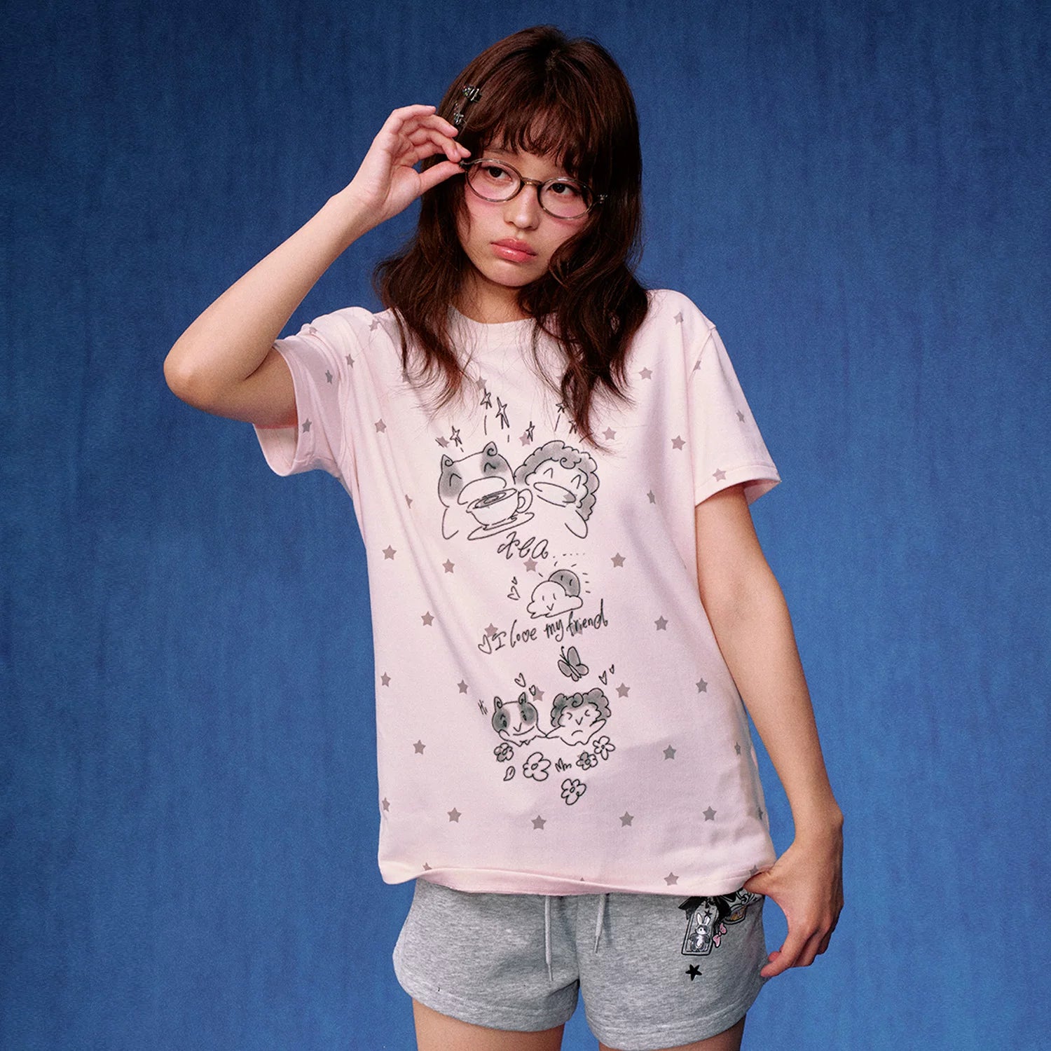 MEDM and Friends' Day Printed Full Star Casual Round Neck Short Sleeve Trendy Soft Skin friendly Loose T-shirt