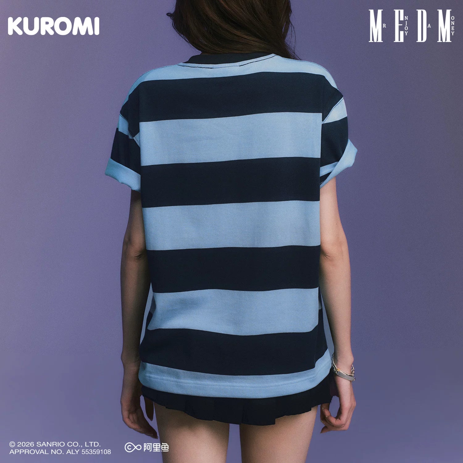 MEDM × Sanrio Family Series Striped Cool Lomi Pattern Printed Casual Short Sleeve Summer Loose Round Neck T-shirt