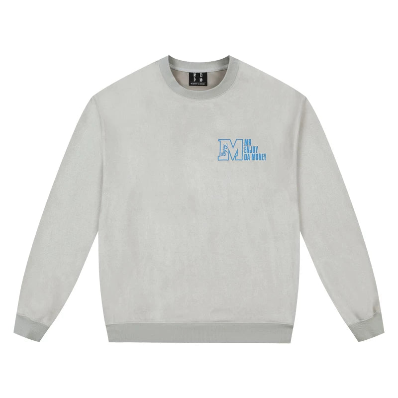 MEDM25SS embroidered suede hoodie men's spring and autumn trendy brand American casual simple round neck pullover top