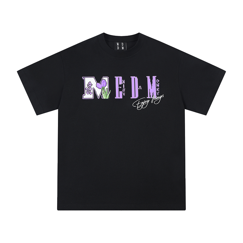 MEDM Mosaic Flower Series Short Sleeve T-shirt for Men and Women, Summer American Loose Round Neck Half Sleeve T-shirt