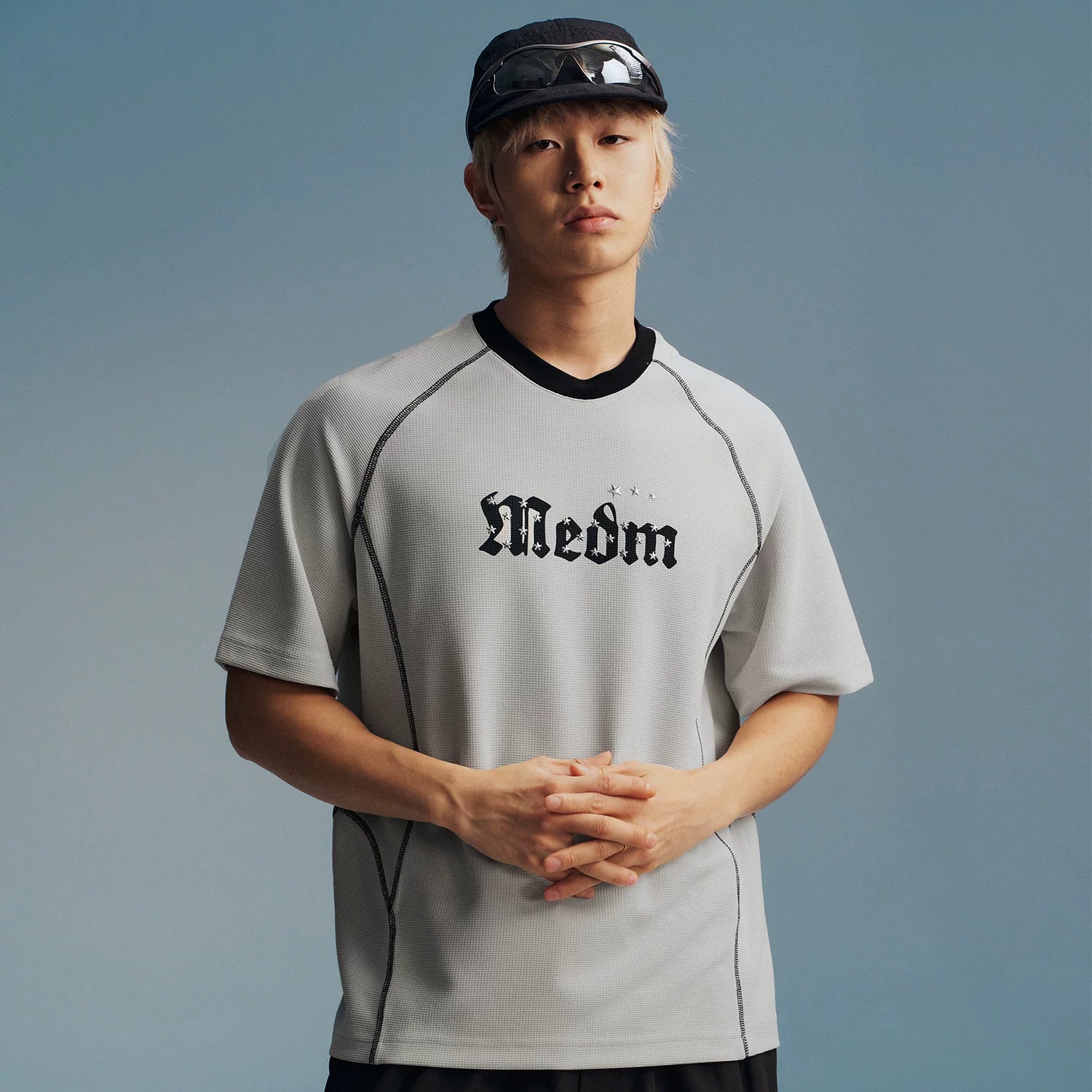 MEDM contrasting color reverse car curve starry sky casual short sleeved high street letter printed functional style loose T-shirt for men