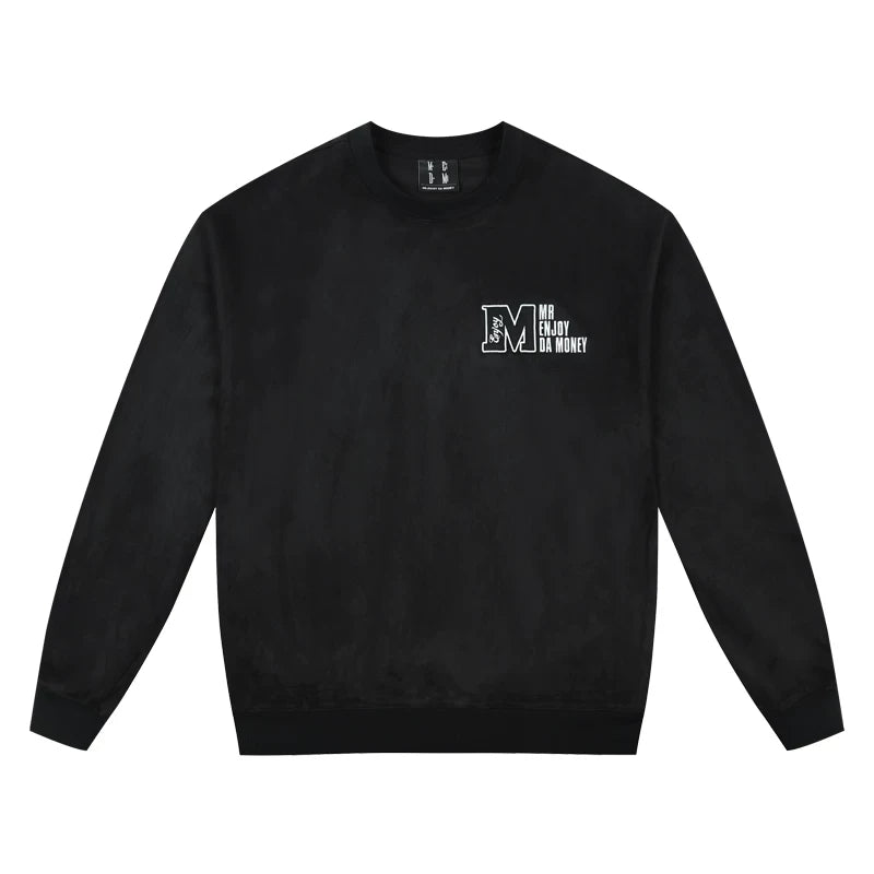 MEDM25SS embroidered suede hoodie men's spring and autumn trendy brand American casual simple round neck pullover top