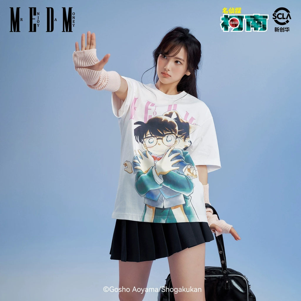MEDMx Detective Conan co branded anime character print basic casual short sleeved trendy versatile couple T-shirt