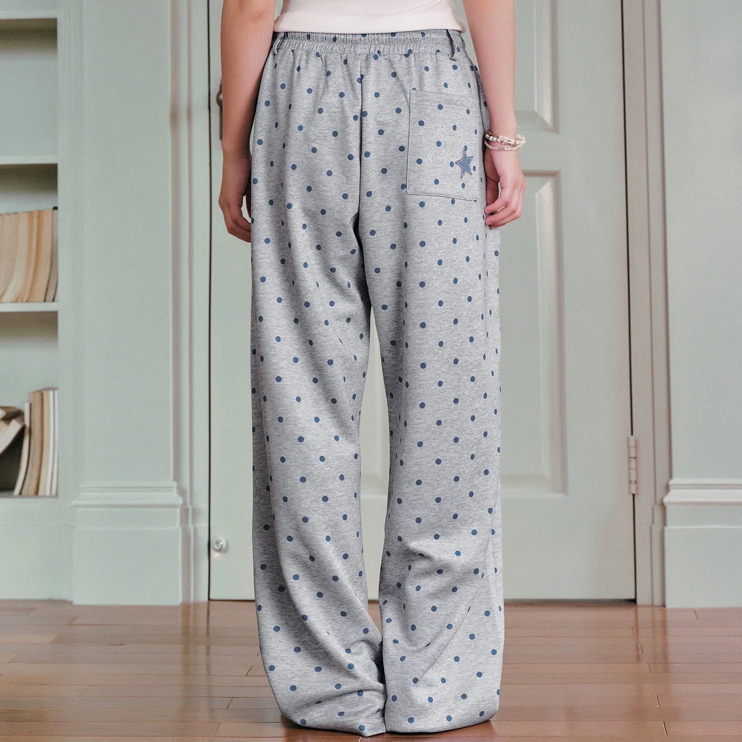 MEDM Wave Dot Star Sticker Leather Cool Air Layer Casual Bathroom Pants High Waist Wide Legs Loose Drawstring Straight Leg Pants Trendy