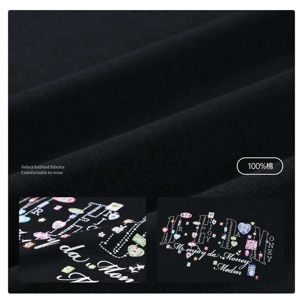 MEDM Cute Cartoon ICON Printed Casual Round Neck Long Sleeve T-shirt Cotton Loose Couple Base Top Autumn