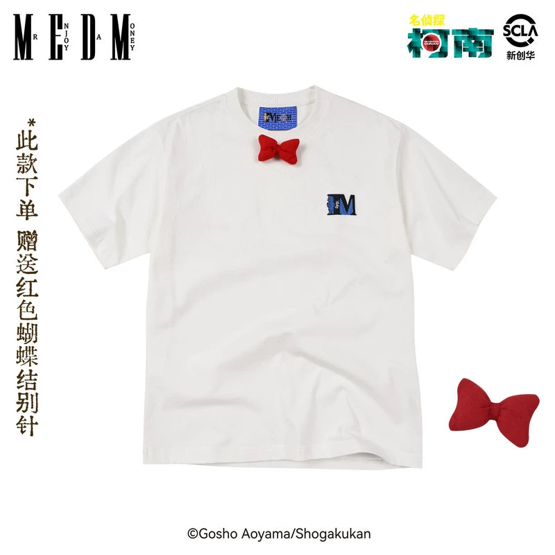 MEDMx Detective Conan collaboration bow embroidery logo casual short sleeved anime printed couple T-shirt summer