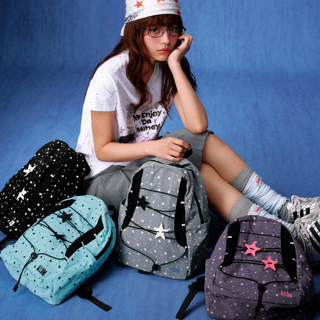 MEDM Star Full Print Wave Point Backpack Street Trend Letter Embroidery Lightweight Travel Men's and Women's Book Bag Trend