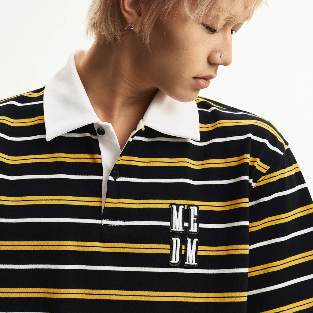 MEDM color blocked striped polo three-dimensional shell embroidery casual round neck short sleeved classic design loose couple T-shirt