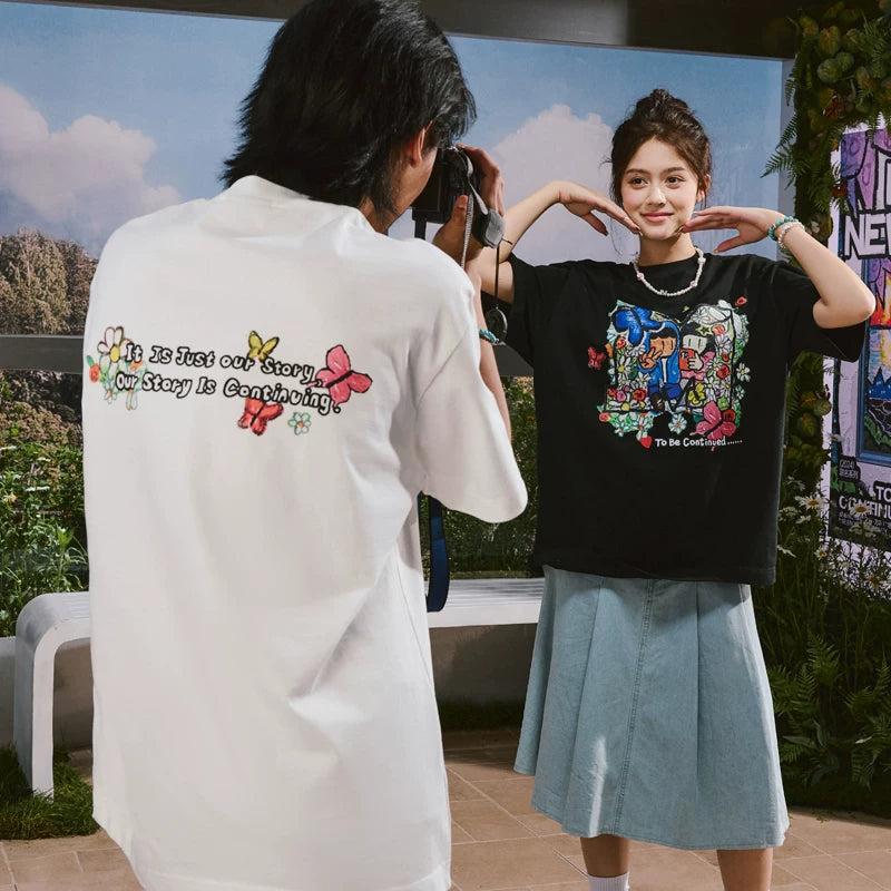 MEDMxNewmusus Joint Bouquet Love Short Sleeve T-shirt for Men and Women Couples Summer Loose Half Sleeve T-shirt