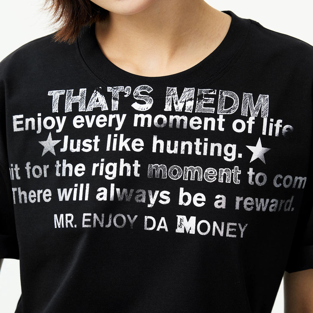 MEDM vintage font printed hem with torn casual short sleeves, American street retro versatile couple T-shirt for summer