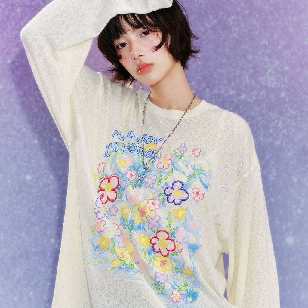 MEDM Dreaming Bubble DayDREAMING Graffiti Series Multi color Casual Long sleeved Hoodie Loose Round Neck Top