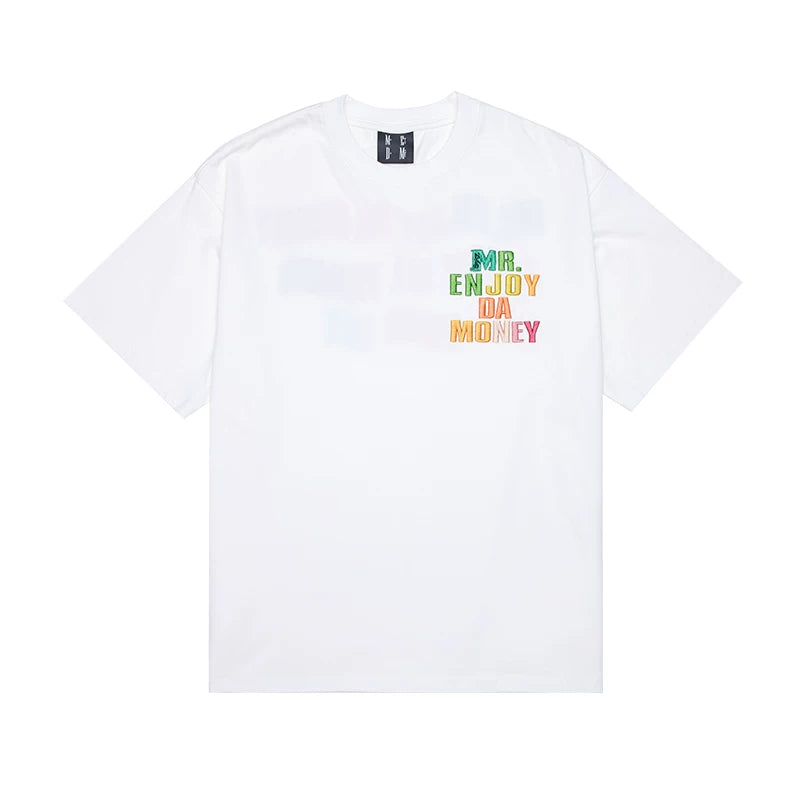 MEDM American embroidered short sleeved T-shirt made of pure cotton, breathable, hip-hop trendy, high street casual men's clothing