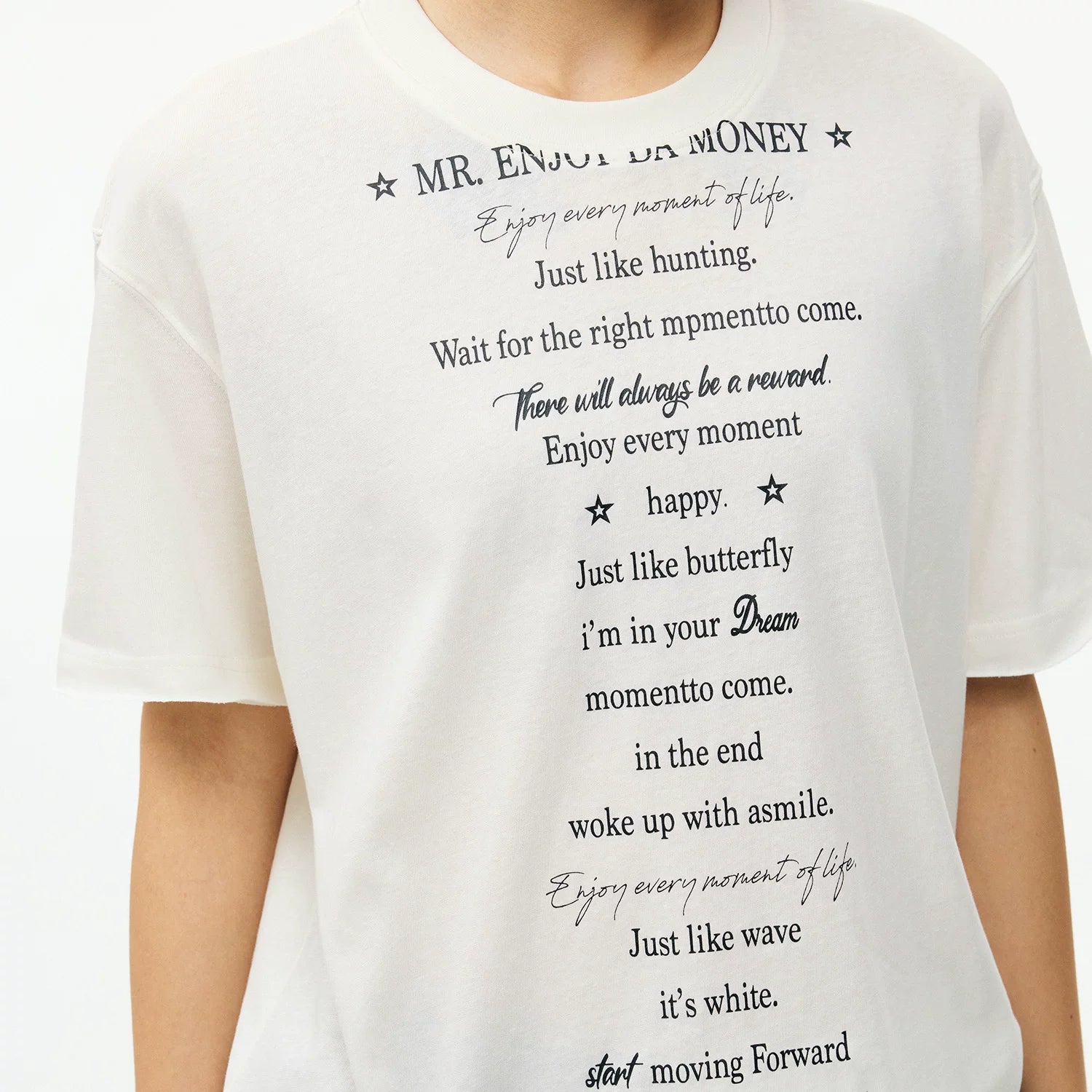 MEDM poetry collection layout printing casual round neck knitted short sleeved trendy American lazy feeling unisex T-shirt summer
