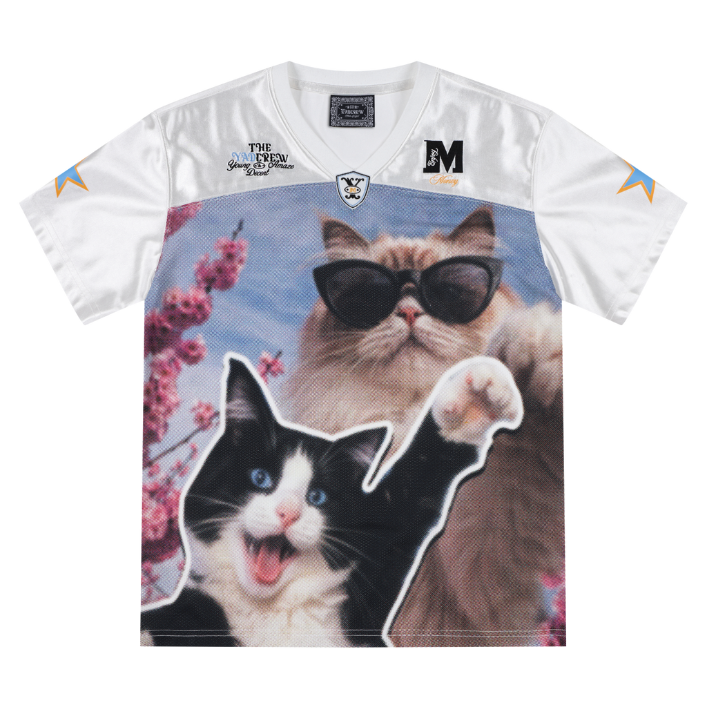 MEDMxYAD collaboration healing cute pet photography print casual short sleeved football suit American retro couple T-shirt summer