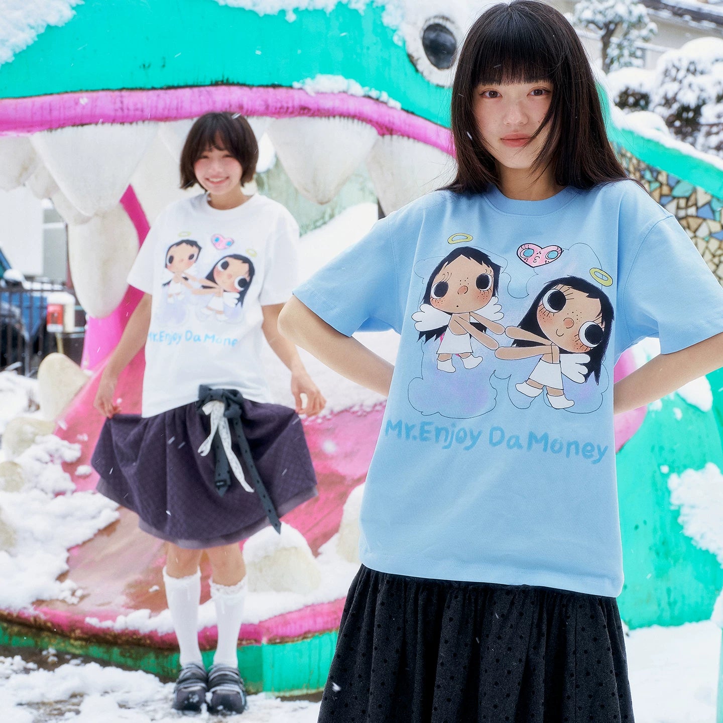 MEDM × YUY Jade Collaboration - Angel Printed Love Embroidered Casual Round Neck Short Sleeve Summer Cute Loose T-shirt