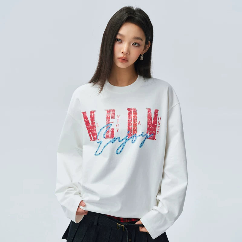MEDM25SS washed short long sleeved T-shirt for men, American retro loose casual T-shirt, spring and autumn versatile top for women