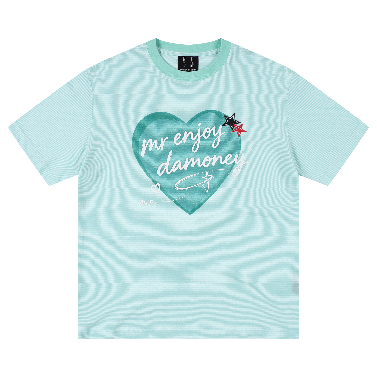 MEDM slim striped heart-shaped graffiti contrasting loose short sleeved trendy letter slim fit sweet cool slightly wide casual T-shirt