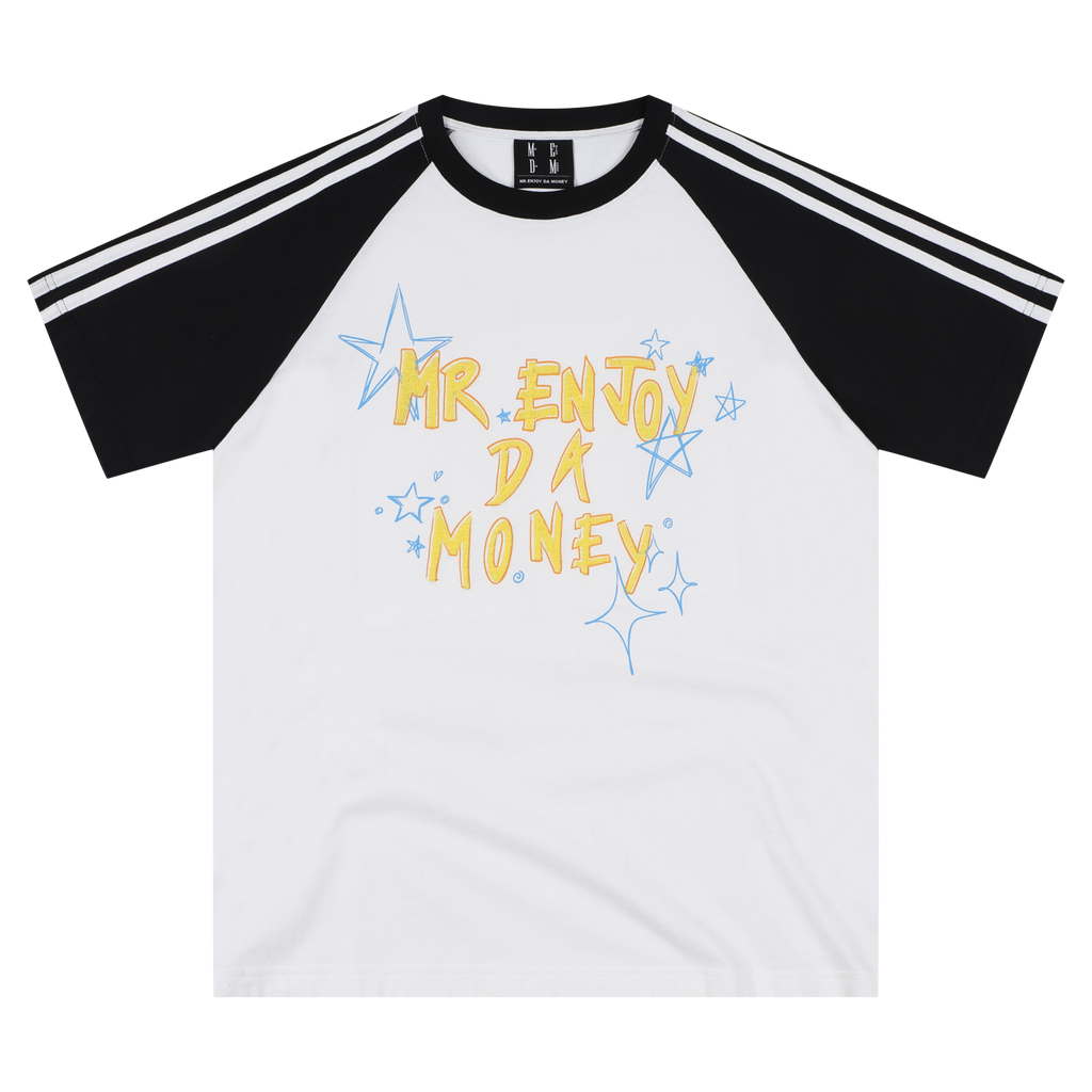 MEDM contrasting graffiti raglan sleeve striped casual T-shirt American street retro ribbed round neck couple short sleeved summer