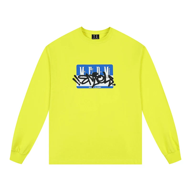 MEDMbox long sleeved T-shirt men's autumn trendy brand American hip-hop retro casual T-shirt loose and versatile pullover top