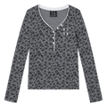 MEDM leopard print V-neck Henley casual long sleeved T-shirt for women, trendy letter printed sweet and cool top for autumn