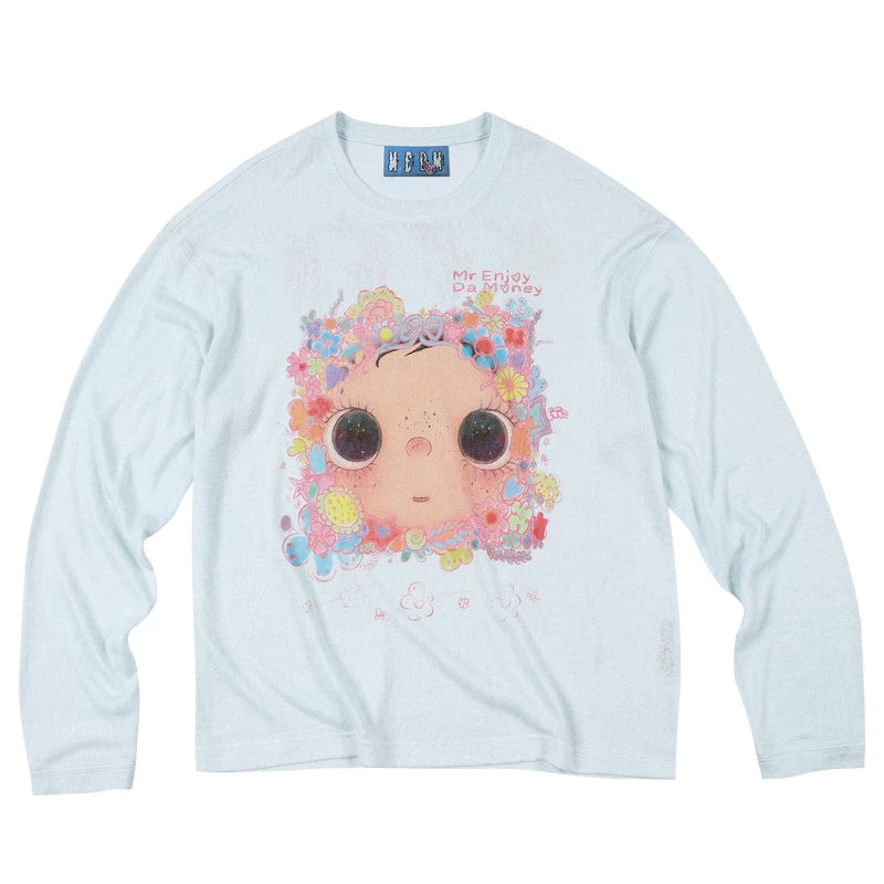 MEDM × YUY Jade Collaboration - Flower Surrounding Printed Logo Casual Long Sleeve T-shirt Cute Loose Round Neck Hoodie
