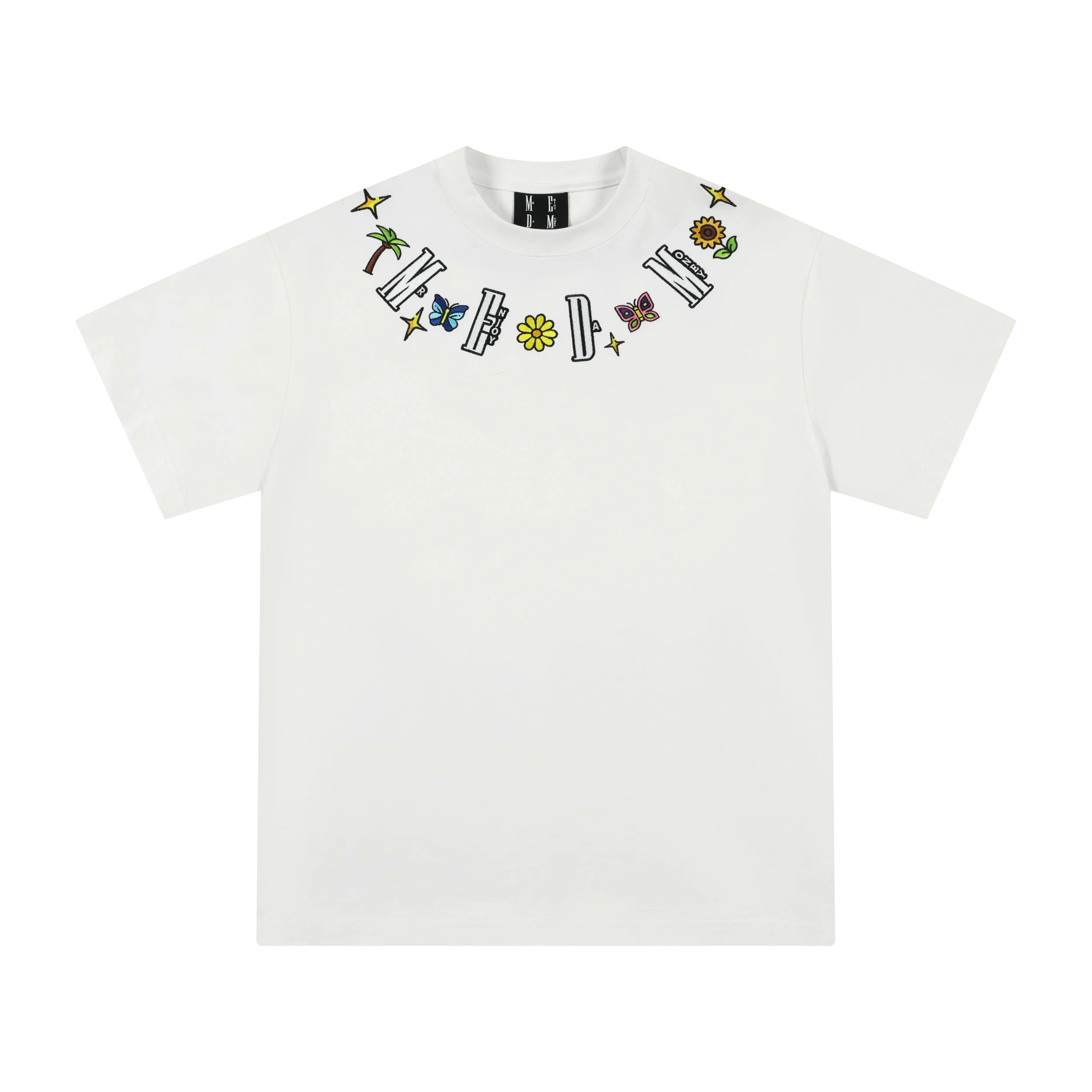 MEDM Butterfly Necklace Embroidered Top Black and White Printed Short Sleeve T-shirt Summer Unisex Versatile Loose Casual T-shirt