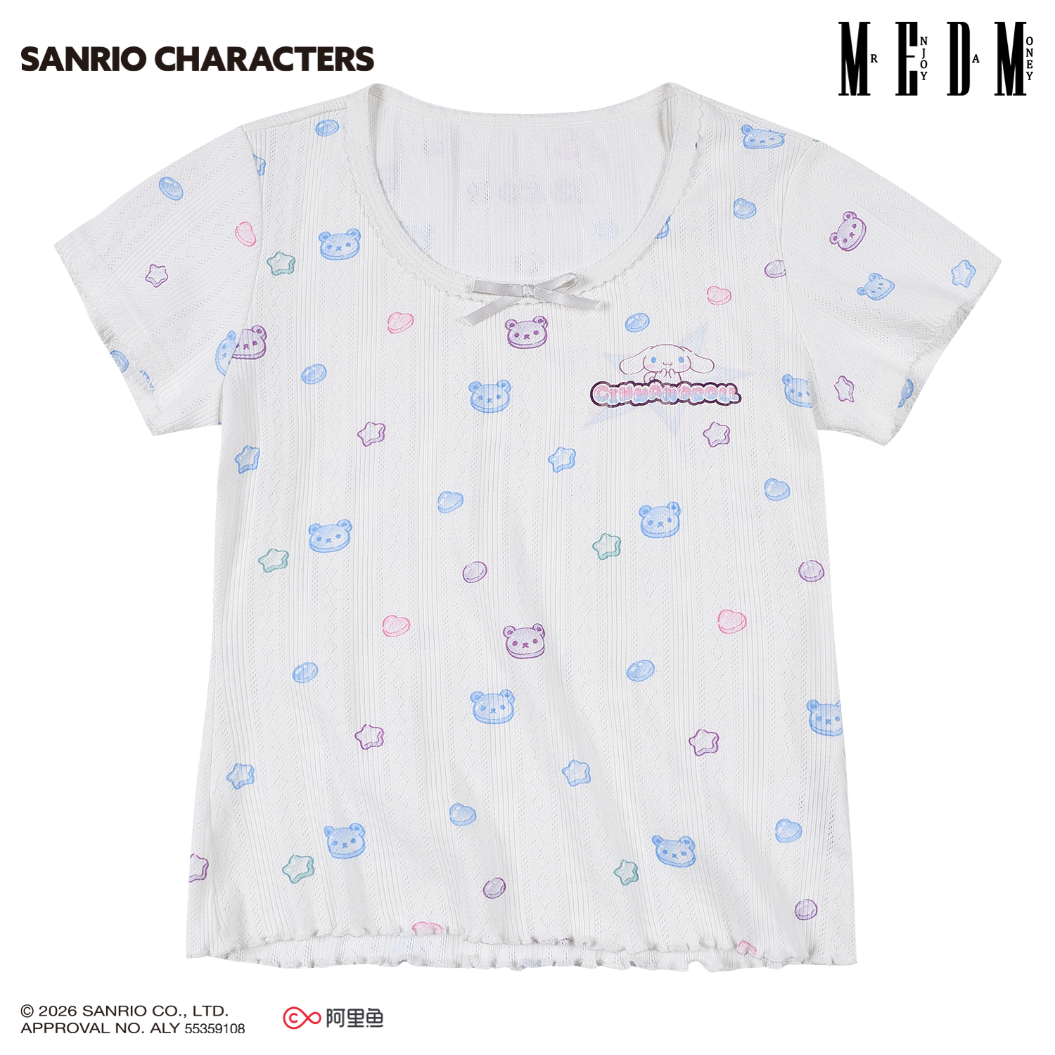 MEDM × Sanrio Family Series Small Fragrant Style Candy Printed Knitted Short Sleeve Cute Sweet Girl Casual T-shirt for Women